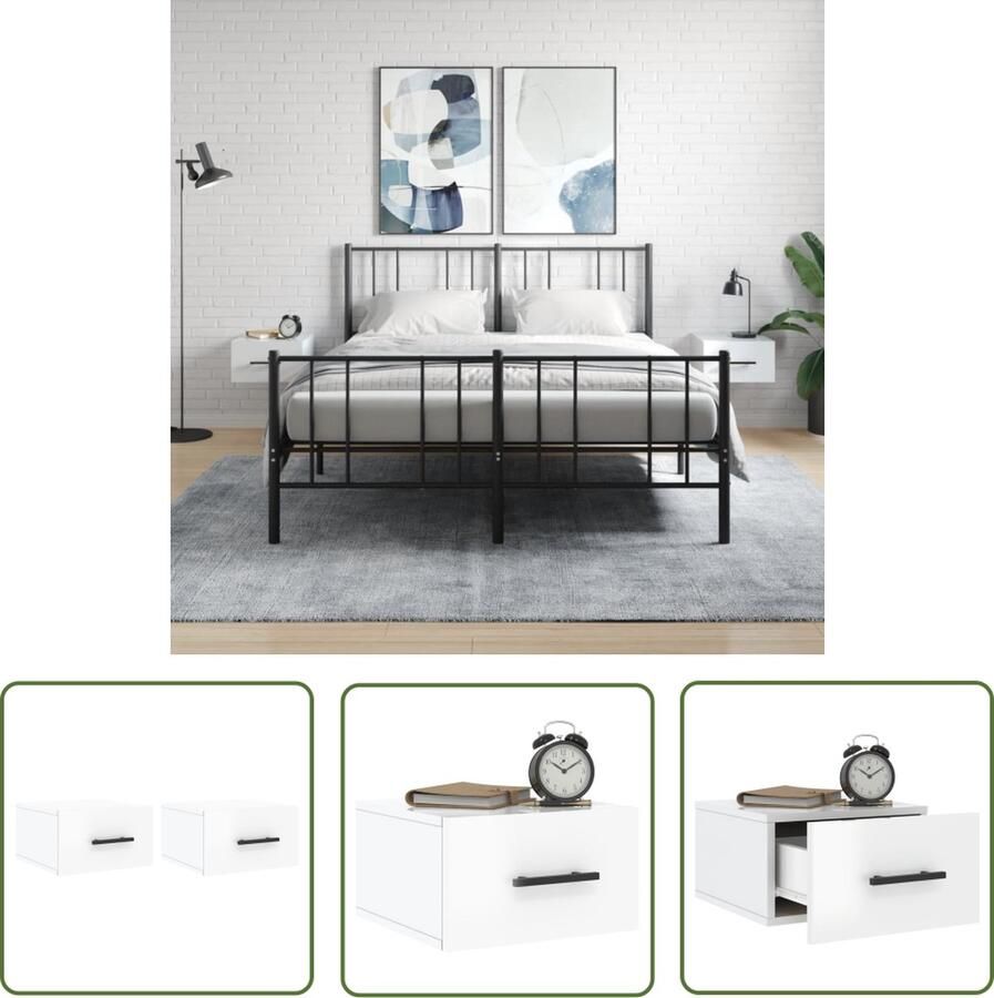 The Living Store Nachtkastjes 2 st wandgemonteerd 35x35x20 cm hoogglans wit Wandlamp Nachtlamp Badkamer Accessoires Bergruimte Opslagoplossing - Foto 2