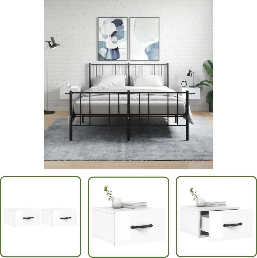 The Living Store Nachtkastjes 2 st wandgemonteerd 35x35x20 cm hoogglans wit Wandlamp Nachtlamp Badkamer Accessoires Slaapkamer Meubels Opbergoplossing - Foto 3