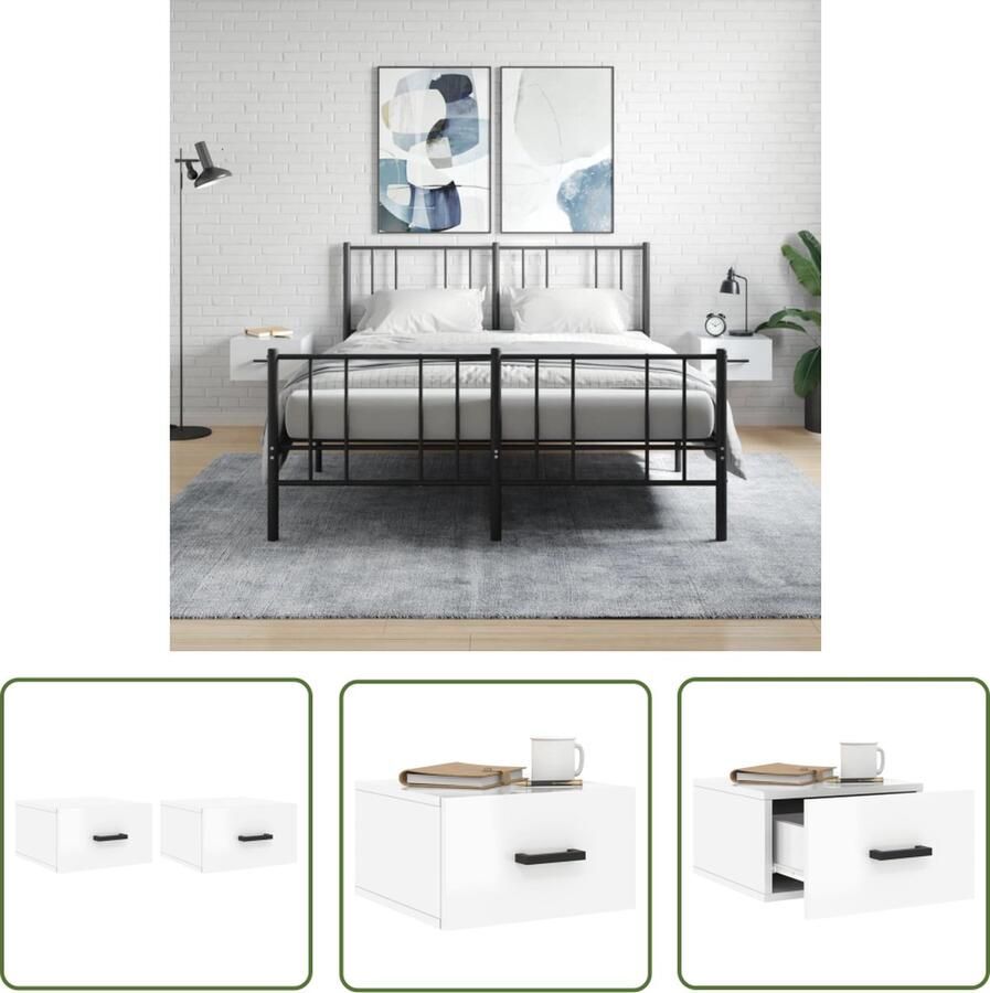 The Living Store Wandnachtkastjes Hoogglans Wit 35 x 35 x 20 cm Duurzaam bewerkt hout Wandlamp Nachtlamp Bijzettafels Opbergkast Badkamer Accessoires - Foto 2