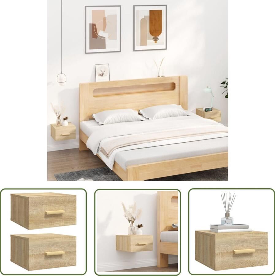 The Living Store Wandnachtkastje Set Sonoma Eiken 35 x 35 x 20 cm Stijlvol en Ruimtebesparend Wandlamp Nachtlamp Slaapkamersdecoratie Houten Meubilair Bruine Meubelstukken - Foto 2