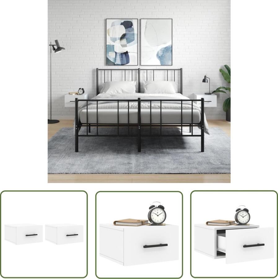 The Living Store Nachtkastjes 2 st wandgemonteerd 35x35x20 cm wit Wandlamp Nachtlamp Bijzettafels Houten Kasten Badkamer Accessoires - Foto 2