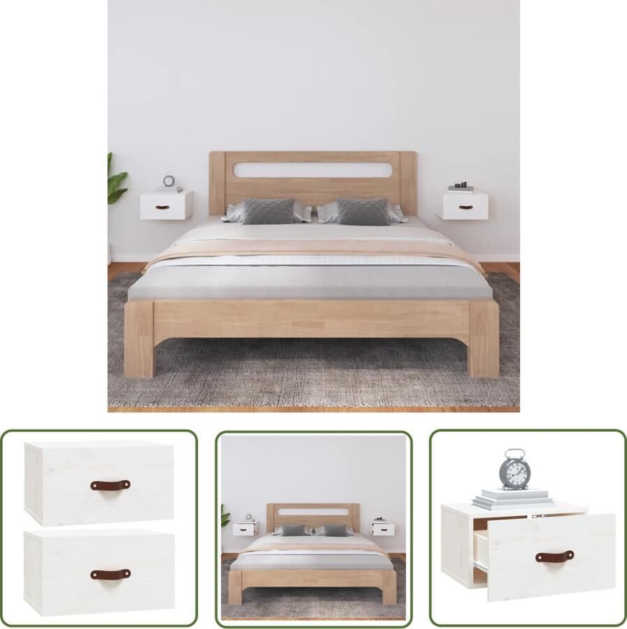 The Living Store Wandnachtkastjes Massief grenenhout 40 x 29.5 x 22 cm Wit Wandlamp Nachtlamp Decoratief Kastje Kleine Kast Bergruimte - Foto 2