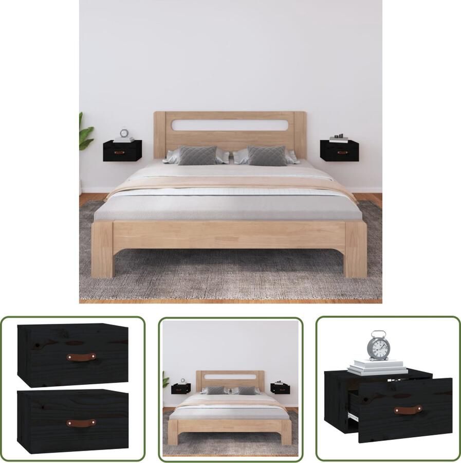 The Living Store Wandnachtkastjes Massief grenenhout 40 x 29.5 x 22 cm 2 stuks Wandlamp Nachtlamp Houten Kast Grenoble Hout Slaapkamer Decoratie - Foto 2