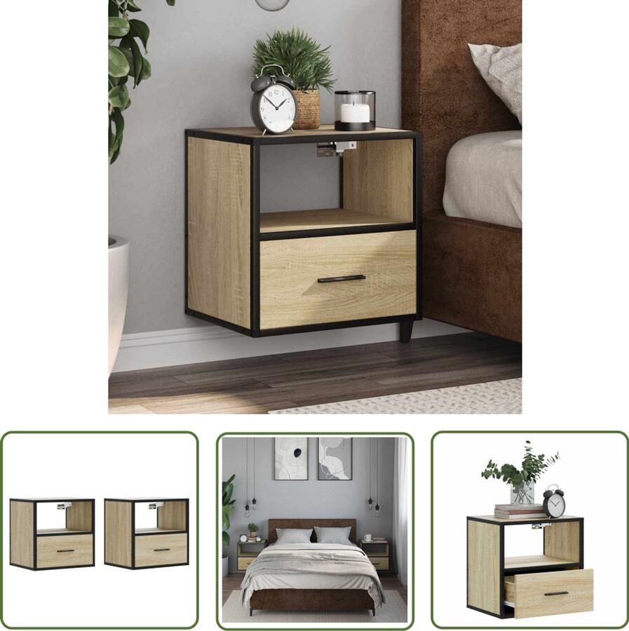 The Living Store Nachtkastjes 2 st wandgemonteerd 40x31x39 5cm sonoma eikenkleur Wandlamp Nachtlamp Slaapkamervloer Lamp Staande Lamp Leeslamp
