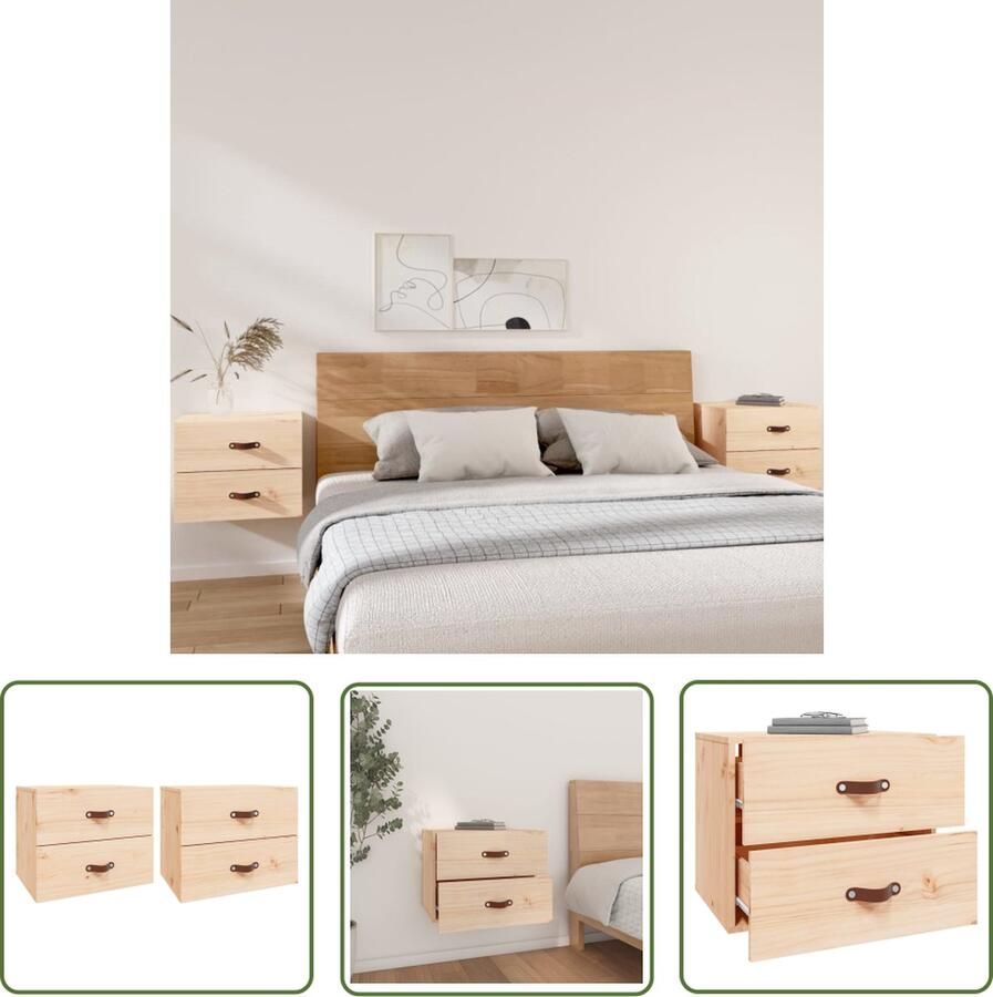 The Living Store Wandnachtkastje 50 x 36 x 40 cm Massief grenenhout Wandlamp Nachtlamp Kastje Bergruimte Houten Meubels - Foto 2