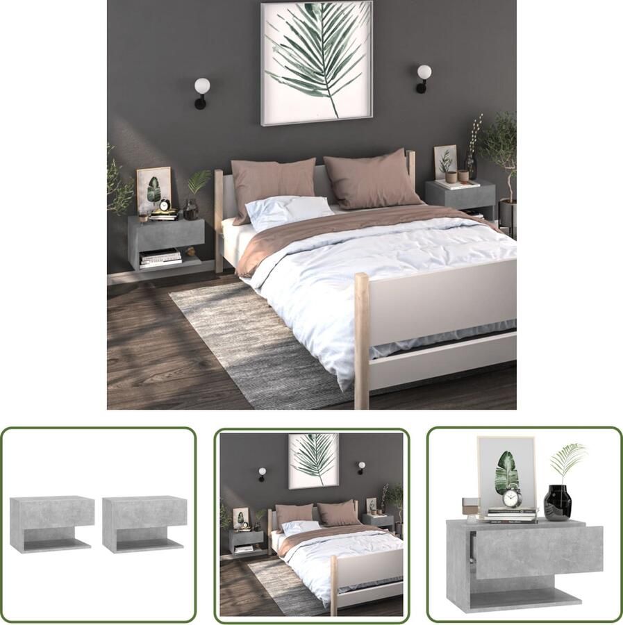 The Living Store Wandnachtkastje Betongrijs 46 x 29.5 x 30 cm Gemaakt van bewerkt hout Wandlamp Nachtlamp Bergruimte Badkamermeubel Decoratief