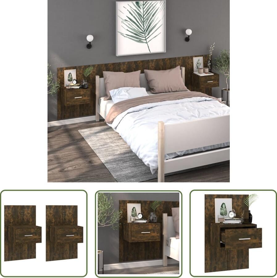 The Living Store Wandnachtkastjes Gerookt eiken 60 x 40 x 40 cm Wandmontage Multifunctioneel Eenvoudig schoon te maken Montage vereist 2 stuks Wandlamp Nachtlamp Bergruimte Badkamermeubel Houten Meubilair - Foto 7