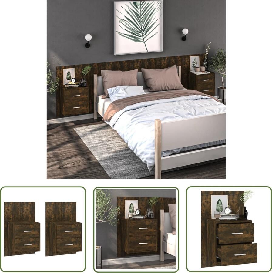 The Living Store Wandnachtkastje Gerookt Eiken 48.5 x 32.5 x 80 cm Wandmontage Multifunctioneel Eenvoudig te reinigen Montage vereist 2 stuks Wandlamp Nachtlamp Bergruimte Badkameropstelling Houten Meubilair - Foto 2