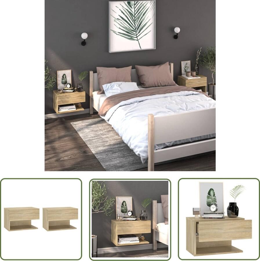The Living Store Wandnachtkastjes Sonoma Eiken 46 x 29.5 x 30 cm Wandmontage Multifunctioneel Eenvoudig te reinigen Montage vereist 2 stuks Wandlamp Nachtlamp Bergruimte Badkamermeubel Houten Meubel - Foto 2