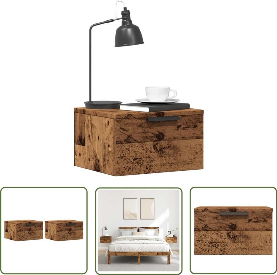 The Living Store Nachtkastjes wandgemonteerd 2 st 34x30x20 cm oud houtkleurig Wandlamp Nachtlamp Kastje Bergruimte Slaapkamervloer