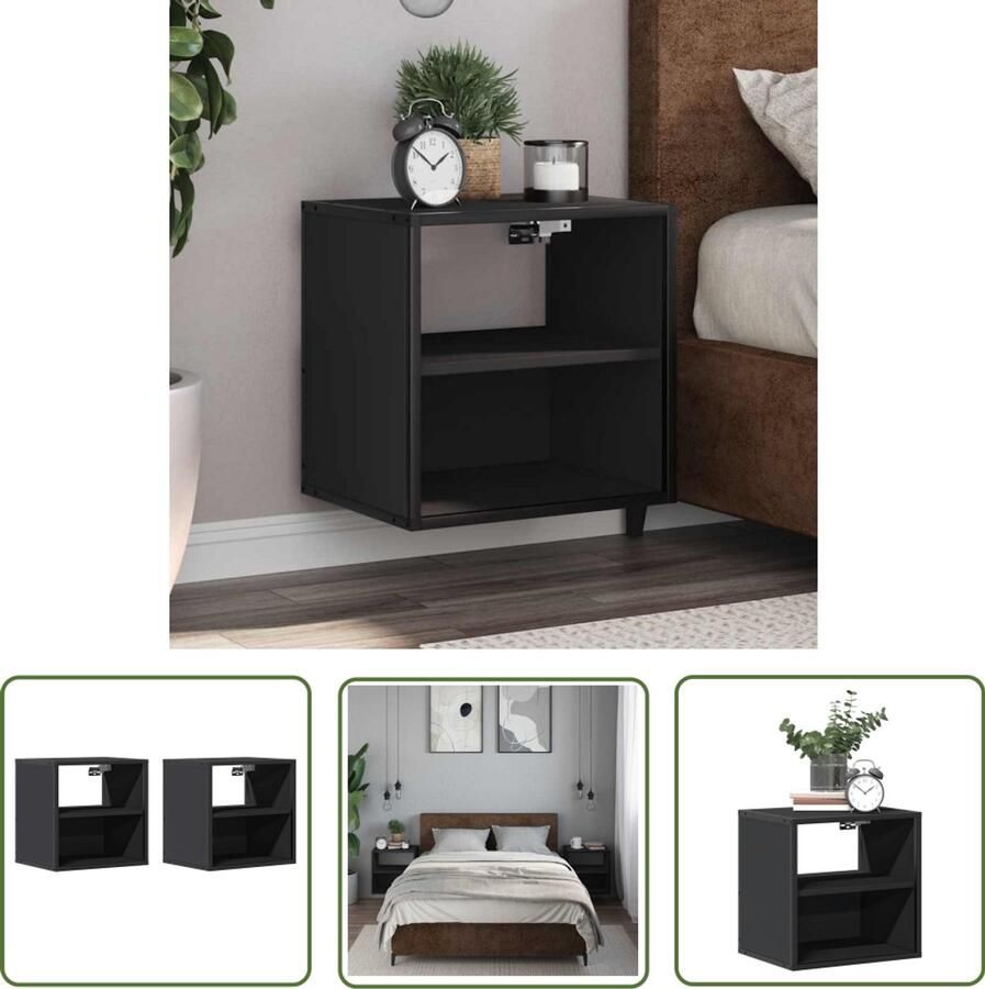 The Living Store Nachtkastjes wandgemonteerd 2 st 40x31x39 5 cm zwart Wandlamp Nachtlamp Nachtkastje Slaapkamersdecoratie Houten Meubilair