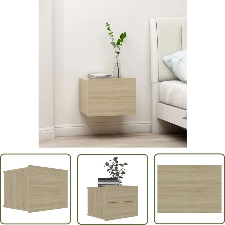 The Living Store Nachtkastje 40x30x30 cm bewerkt hout sonoma eikenkleurig Nachtkastje Nachtlampje Meubilair Kamerinrichting Slaapkamers