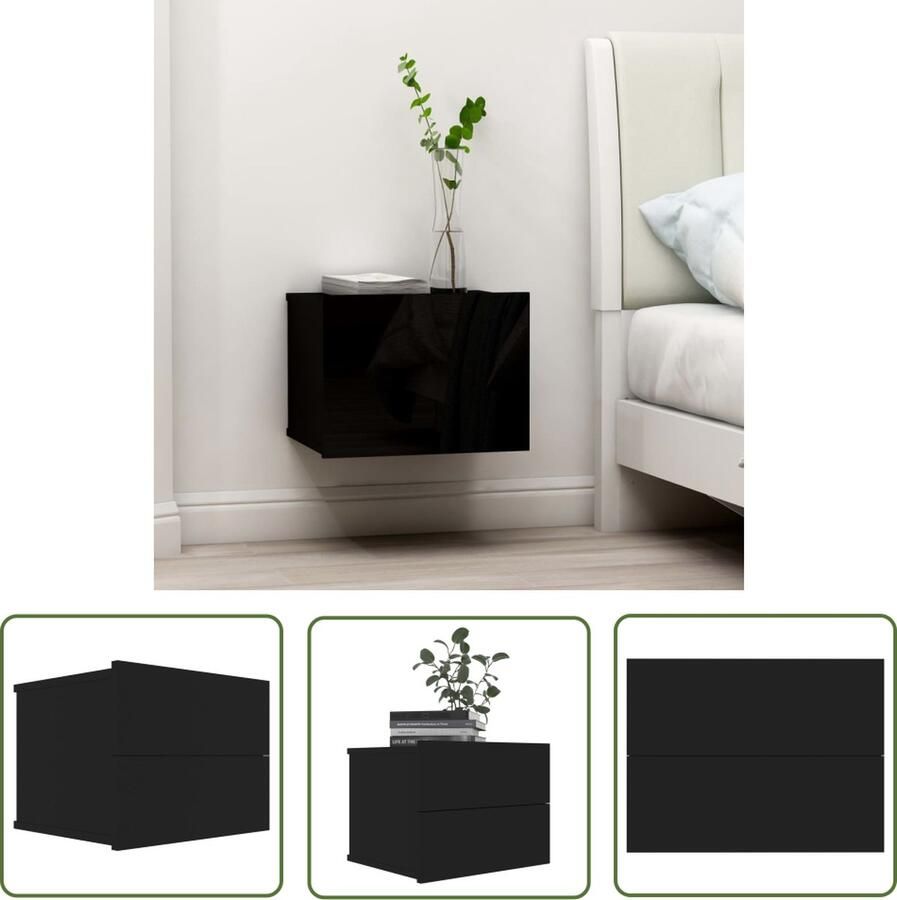 The Living Store Nachtkastje Spaanplaat 40 x 30 x 30 cm Zwart Nachtkastje Nachtlampje Slaapkamervloer Kamerinrichting Meubilair - Foto 2