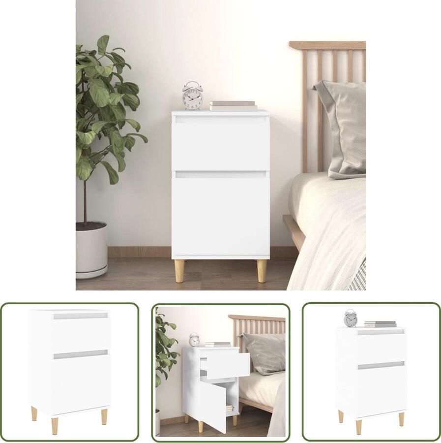 VidaXL Nachtlampje Nachtkastje 40x35x70 cm wit Slaapkamerinrichting Houten Meubel Wit Meubel - Foto 2