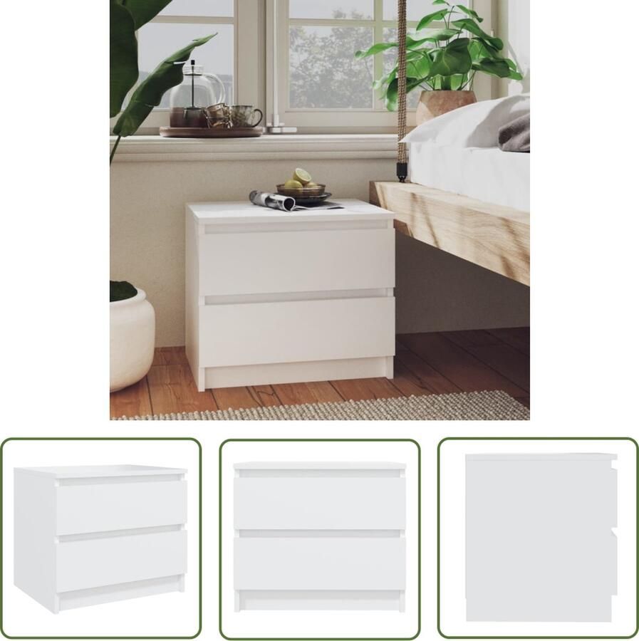 The Living Store Nachtkastje Chic Meubel Afmetingen- 50x39x43.5 Kleur- Wit Materiaal- Spaanplaat Nachtkastje Nachtlampje Slaapkamer Meubilair Houten Kast Wit Meubilair - Foto 2