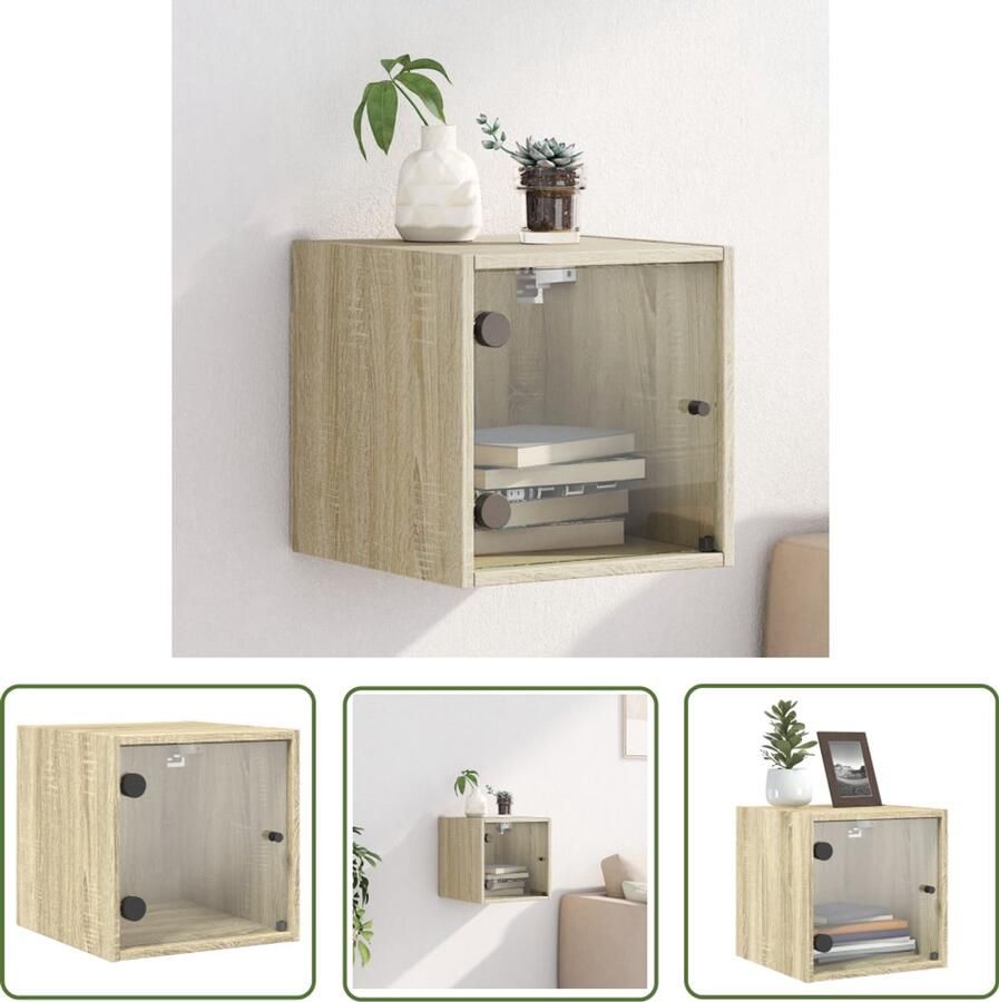 VidaXL Nachtkastje met glazen deur 35x37x35 cm sonoma eikenkleurig Nachtkastje Nachtlampje Salontafel Woonaccessoires Kamerdecoratie