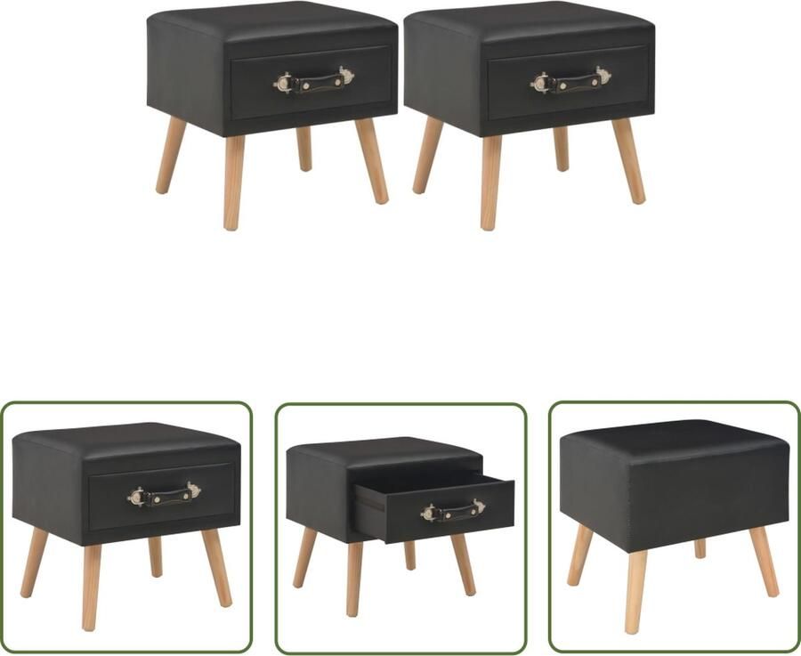 The Living Store Nachtkastje naam Nachtkastjes 40 x 35 x 40 cm Zwart Nachtkastje Nachtlampje Slaapkamersdecoratie Meubilair Kamerinrichting - Foto 2