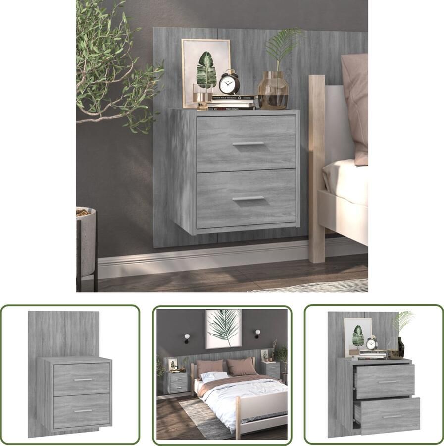 The Living Store Wandnachtkast Wandmontage Multifunctioneel Eenvoudig te reinigen Grijs sonoma eiken 48.5 x 32.5 x 80 cm Wandlamp Nachtlampje Bergruimte Wandmeubel Slaapkamervloer - Foto 2