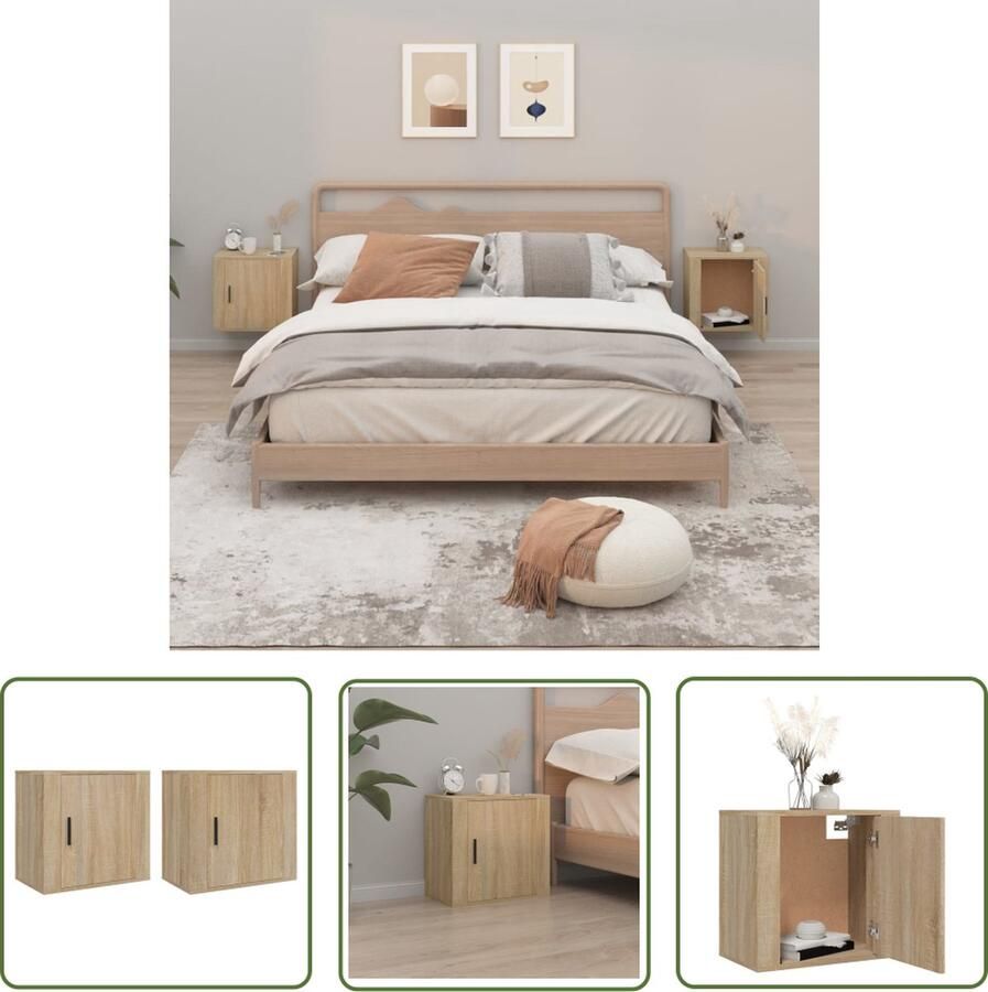 The Living Store Zwevende Wandnachtkastjes Sonoma Eiken 50 x 30 x 47 cm Duurzaam materiaal Wandkasten Nachtlampjes Slaapkamersdecoratie Houten Meubilair Sonoma Eiken - Foto 2