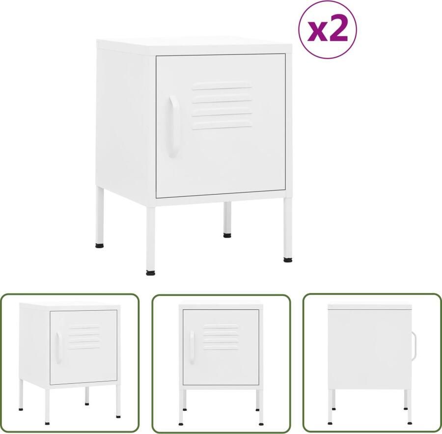 The Living Store Nachtkastjes Bedkastjes 35 x 35 x 51 cm Staal verstelbaar schap nivelleerders Wit 40 kg draagvermogen (2x) Nachtkastjes Nachtstandaard Slaapkamers Staalkasten Witte Meubels - Foto 2