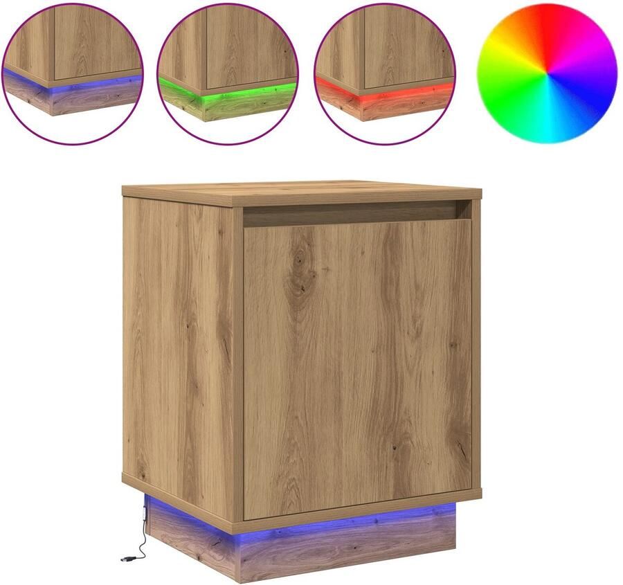 VidaXL Nachtt kastje met LED-verlichting Artisan Eiken 39x34 5x50 cm - Foto 2