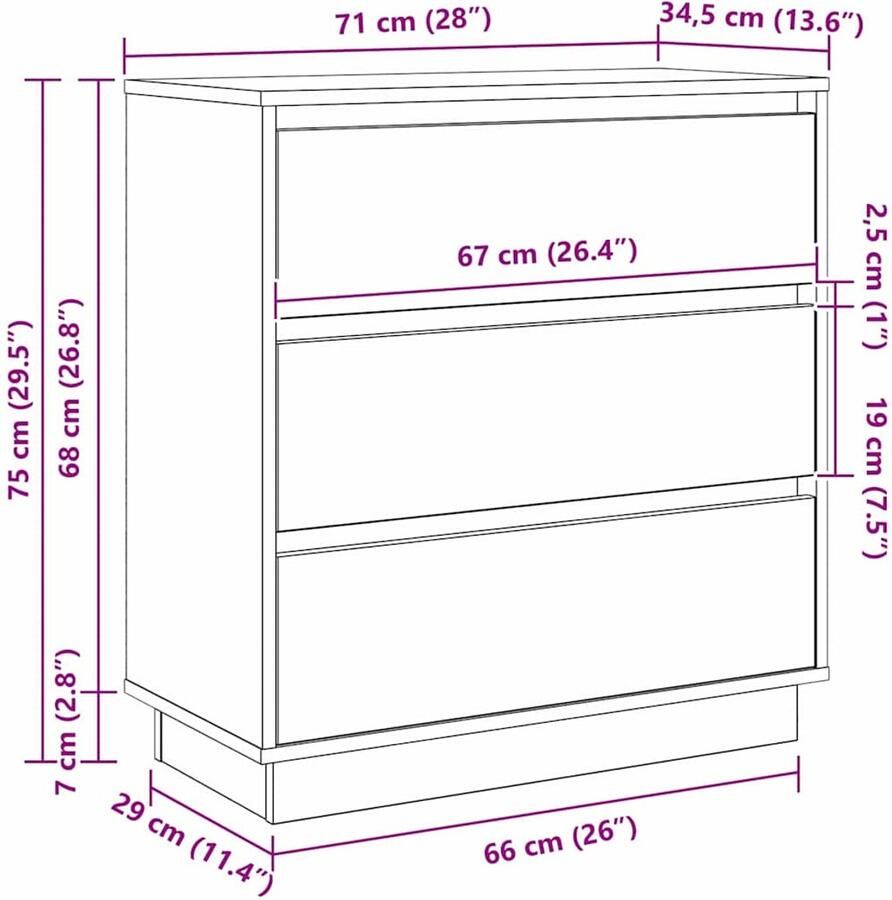 VidaXL Nachtkastje met lade Beton Grijs 71 x 34.5 x 75 cm Bewerkt hout