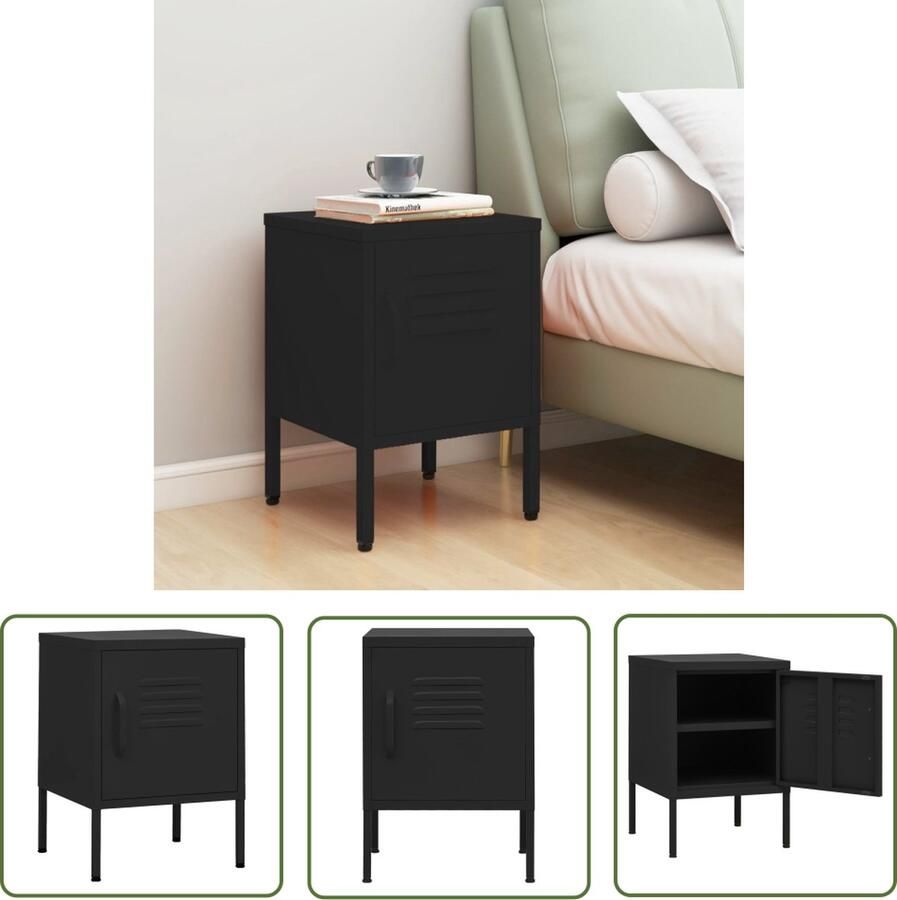 The Living Store Bedkastje Staal 35 x 35 x 51 cm Zwart Nachtkastje Nachttafel Staalkast Metalen Kast Designmeubel - Foto 2
