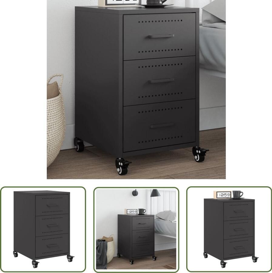 The Living Store Nachtkastje 36x39x59 cm staal zwart Nachtkastje Nachttafel Slaapkamervloerisolatie Metalen Nachtkastje Industriele Nachtkastje