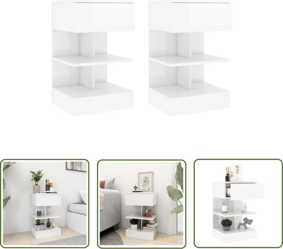 The Living Store bijzetkastje Bedkastje Hoogglans wit 40 x 35 x 65 cm Montage vereist Nachtkastje Nachttafel Bijzetkastje Slaapkamerspullen Houten Kast - Foto 2