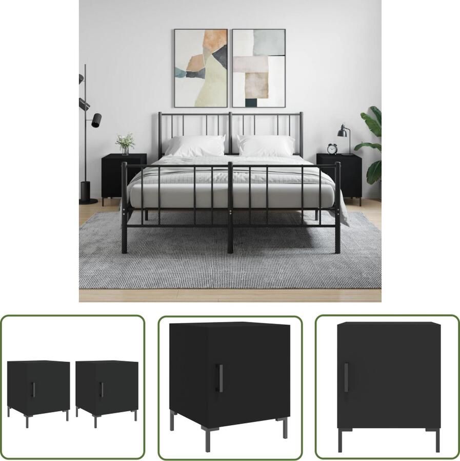 The Living Store Nachtstandaard Zwart 40 x 40 x 50 cm Duurzaam bewerkt hout en ijzer Nachtkastje Nachttafel Slaapkamermeubel Houten Meubel Zwarte Meubel - Foto 2