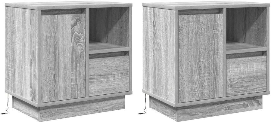 VidaXL Nachtkastje met 2 pcs Grijs 50 x 34.5 x 50 cm. Bewerkt hout