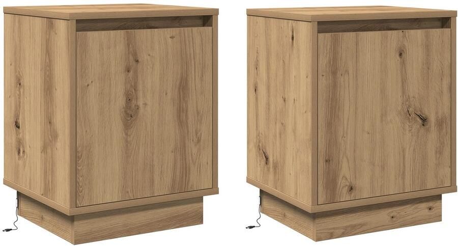 VidaXL Nachtkastjes met LED-verlichting 2 stuks Artisan Eiken 39x34 5x50 cm - Foto 2
