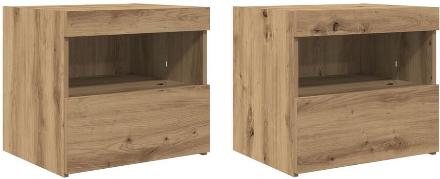 VidaXL Nachttafels met LED-verlichting 2 stuks Artisan Eiken 50x40x45 cm