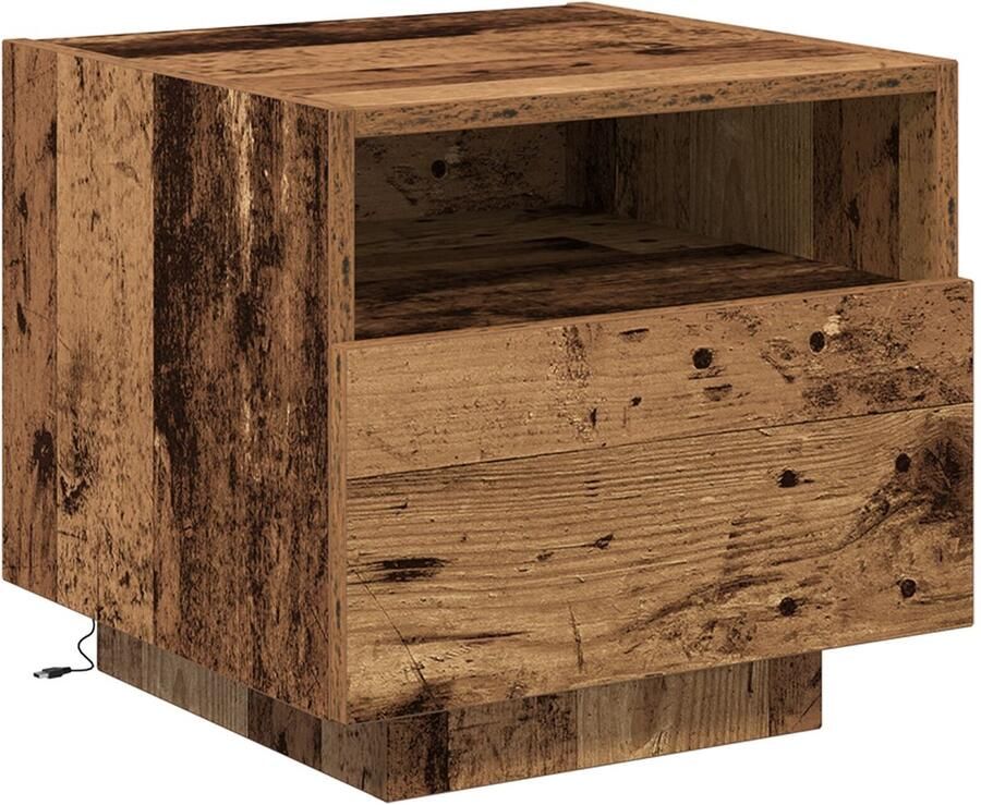 VidaXL Nachtkastje met lade Oud hout 40 x 39 x 37 cm Bewerkt hout