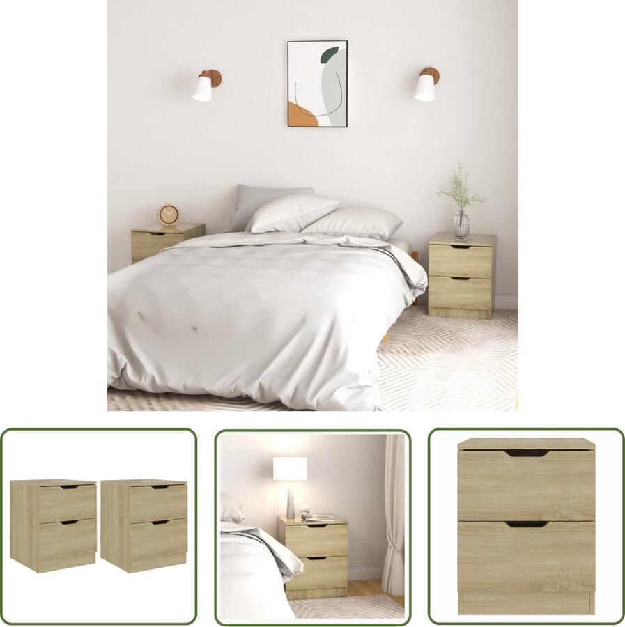 The Living Store Nachtkastjes 2 st 40x40x50 cm bewerkt hout sonoma eikenkleurig Nachtkastje Nachttafeltje Salontafel Houten Meubel Bruine Kamerdecoratie - Foto 2