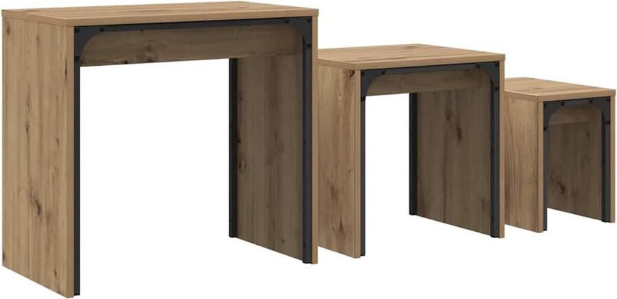 VidaXL Nest Koffietafel 3 pcs artisanaal eikenkleurig 60 x 35 x 56 cm