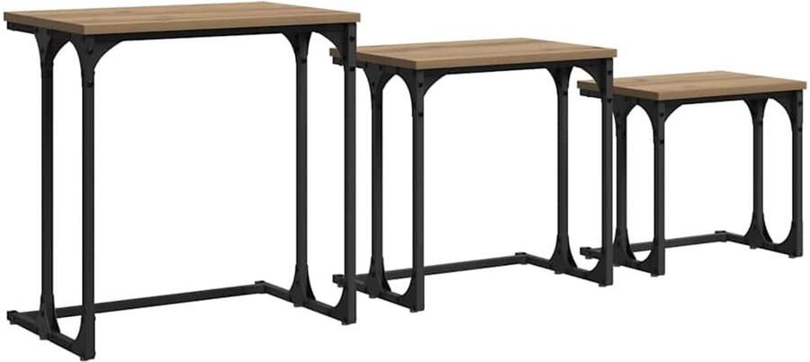 VidaXL Nest Koffietafel 3 pcs artisanaal eikenkleurig