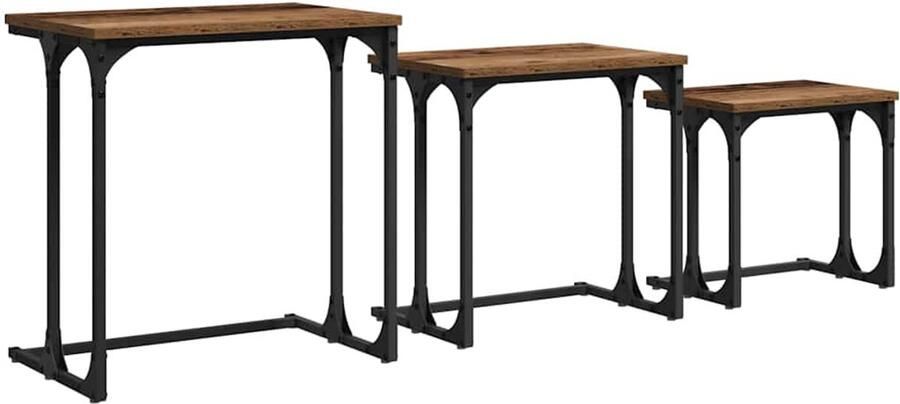 VidaXL Nest Koffietafel 3 pcs Oud hout 50.5 x 35 x 53 cm Bewerkt hout