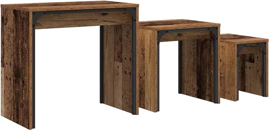 VidaXL Nest Koffietafel 3 pcs Oud hout 60 x 35 x 56 cm Bewerkt hout