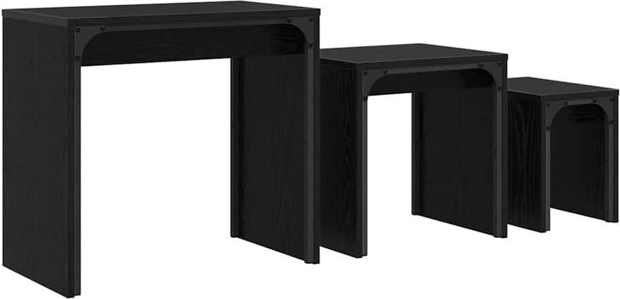 VidaXL Nest Koffietafel 3 pcs Zwart eiken 60 x 35 x 56 cm Bewerkt hout