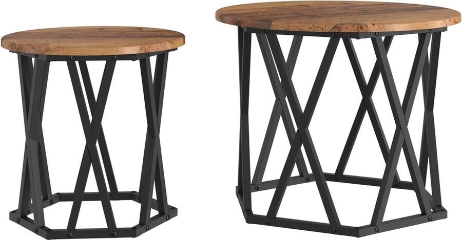 VidaXL Nesting Bijzettafels (Set van 2) Rustieke Houtlook Gemaakt van Samengesteld Hout - Foto 2