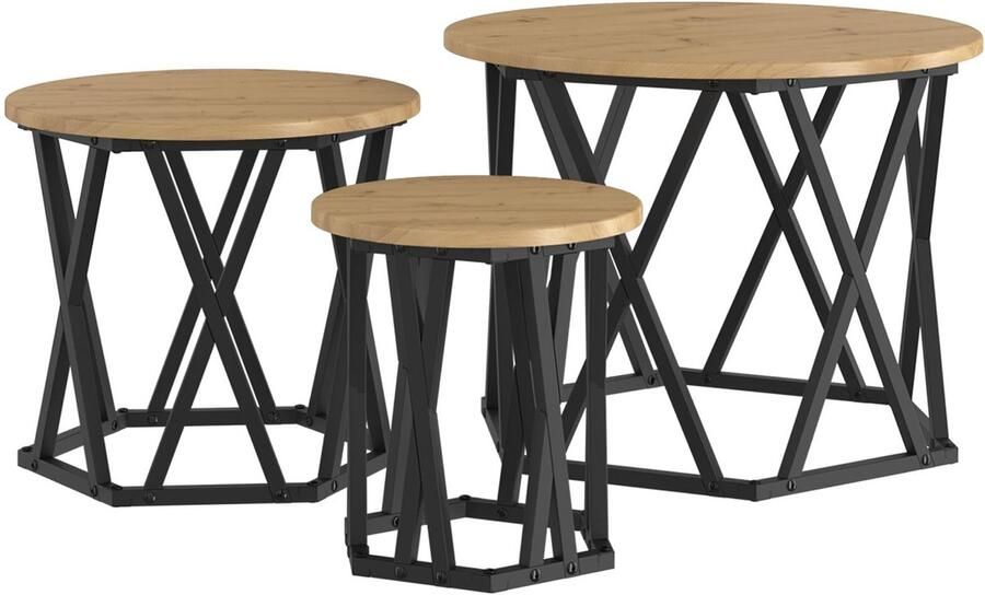 VidaXL Ambachtelijk eiken Zwart Massief eikenhout Metaal Middelgroot - Foto 2