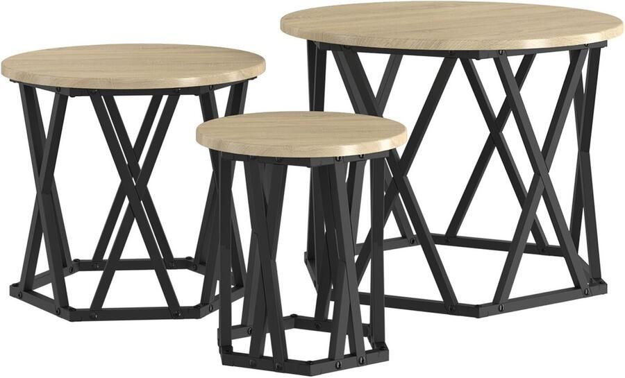 VidaXL Sonoma Eiken Spaanplaat Metaal Compact Duurzaam Salontafel Set - Foto 2