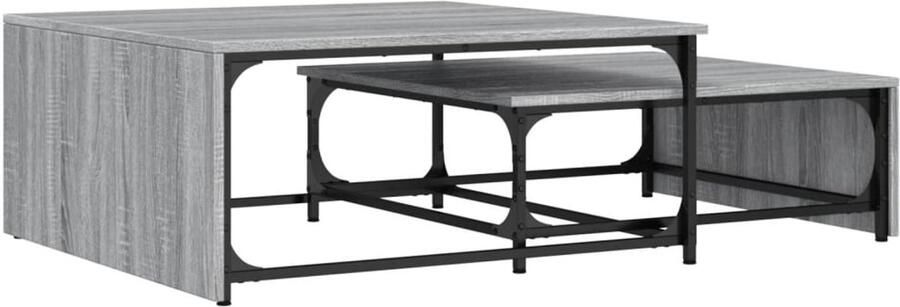 The Living Store 2-delige Salontafelset bewerkt hout en metaal grijs sonoma Salontafel Set Inlegtafeltjes Nestkasten Houten Salontafel Grijze Salontafel