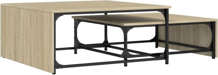 VidaXL Nesttafel Nesttafels Bijzettafel Banktafel 2-delige Salontafelset bewerkt hout en metaal sonoma eikenkleur
