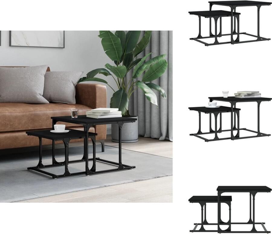 VidaXL Nesttafel Nesttafels Bijzettafel Banktafel 2-delige Salontafelset bewerkt hout zwart