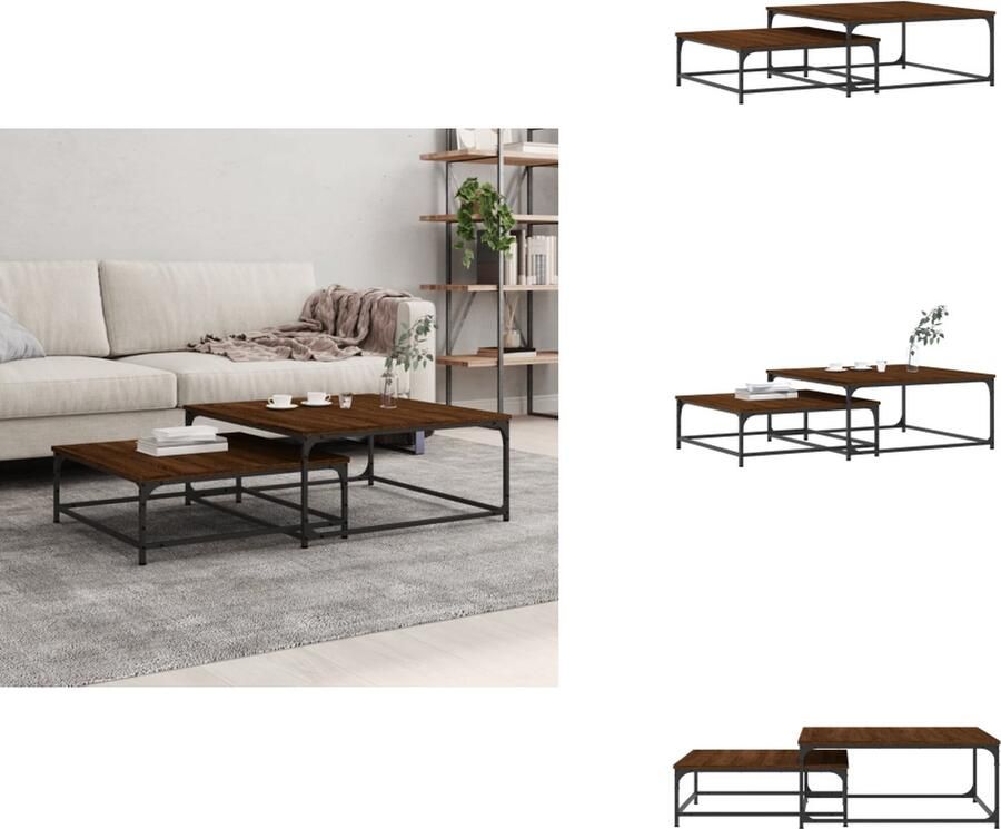 VidaXL Nesttafel Nesttafels Bijzettafel Banktafel -2-delige-Tafeltjesset-bewerkt-hout-bruin-eikenkleur - Foto 3