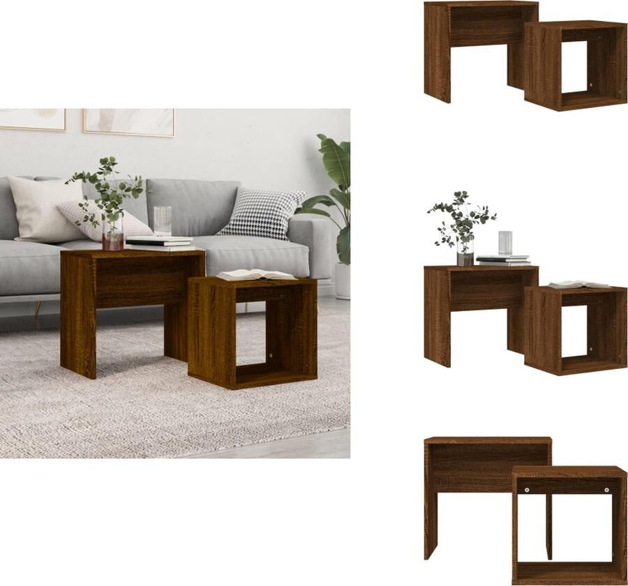 VidaXL Nesttafel Nesttafels Bijzettafel Banktafel -2-delige-Tafeltjesset-bewerkt-hout-bruin-eikenkleur
