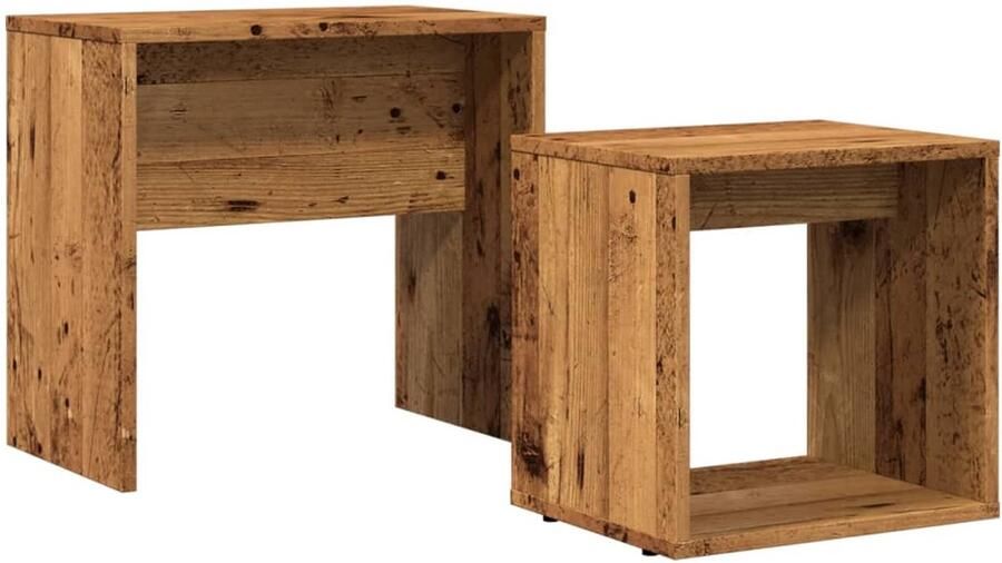 VidaXL Nesttafel Nesttafels Bijzettafel Banktafel 2-delige Tafeltjesset bewerkt hout oud houtkleurig