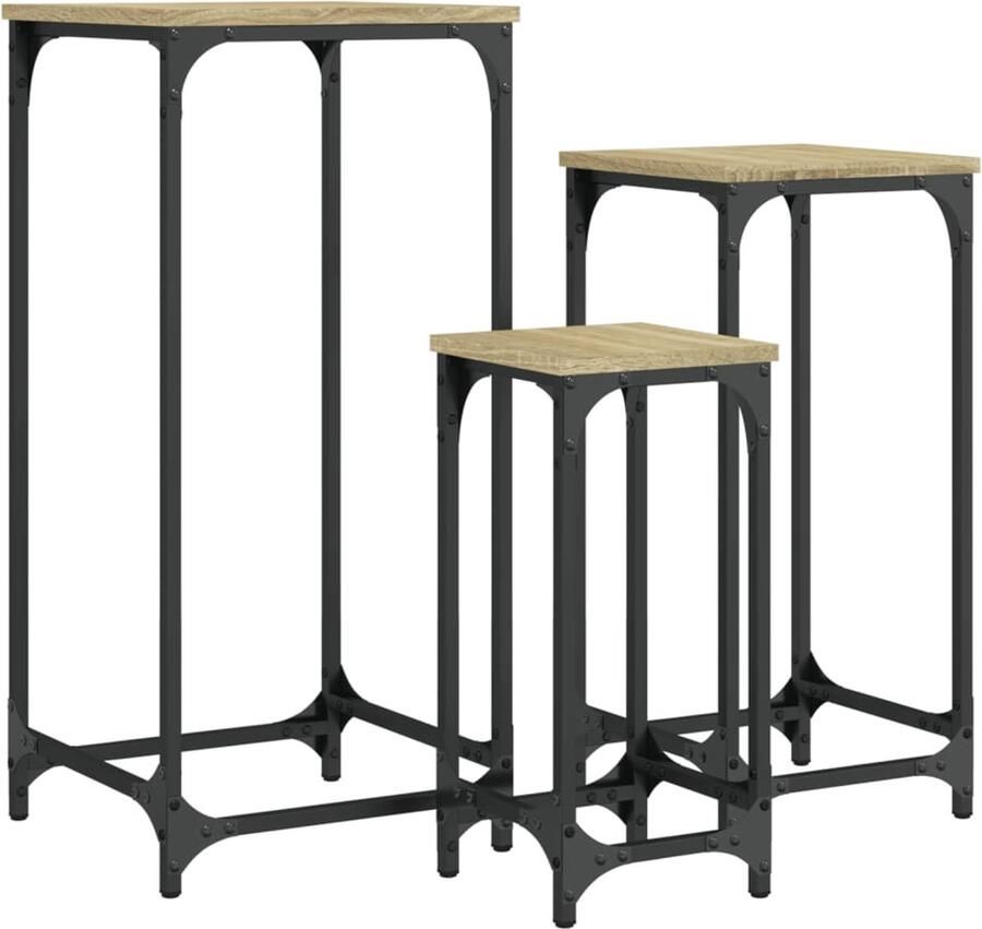 VidaXL 3-delige Tafeltjesset bewerkt hout sonoma eikenkleurig Nesttafel Nesttafels Bijzettafel Banktafel